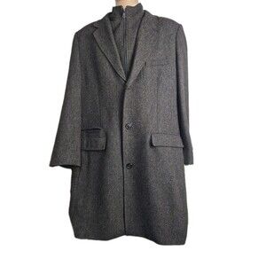 Joseph Abboud Zip Long Jacket/ Overcoat Men Sz 52R Herringbone Brown Wool Blend